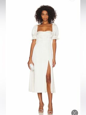 linen off shoulder dress Cascade Couture White Off Shoulder Midi Dress